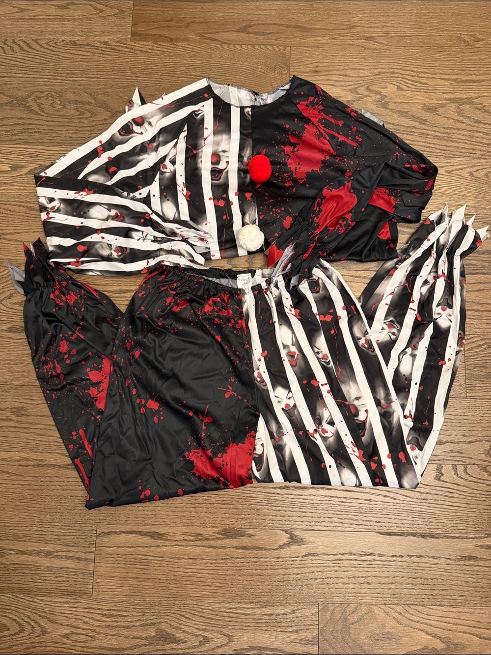 EUC Spirit Adult Black & Red Costume Set - Clown Stripe Lounge Top & Pants